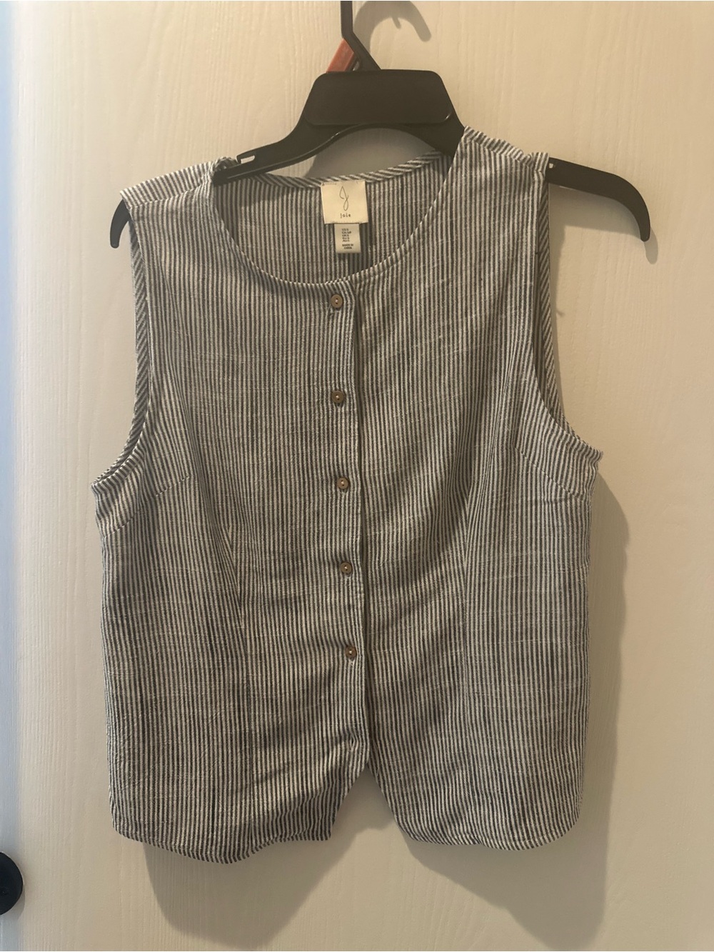 Joie Blue and White Striped Sleeveless Button Tank